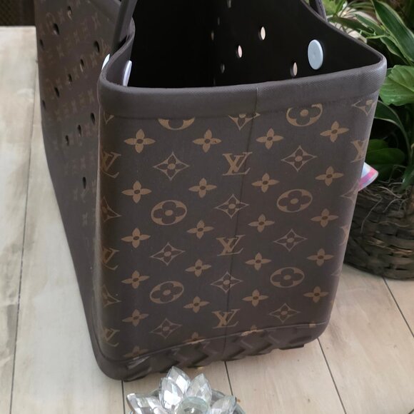 NOT A Bogg Bag luxury INSPIRED brown Perforated Tote Bag EXTRA LARGE New - Picture 2 of 5